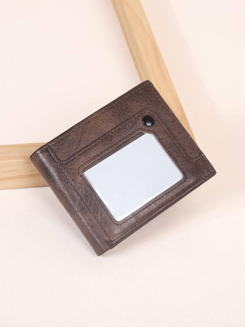 Brown Small Wallet Stitch Detail Credit Card Holder For Daily