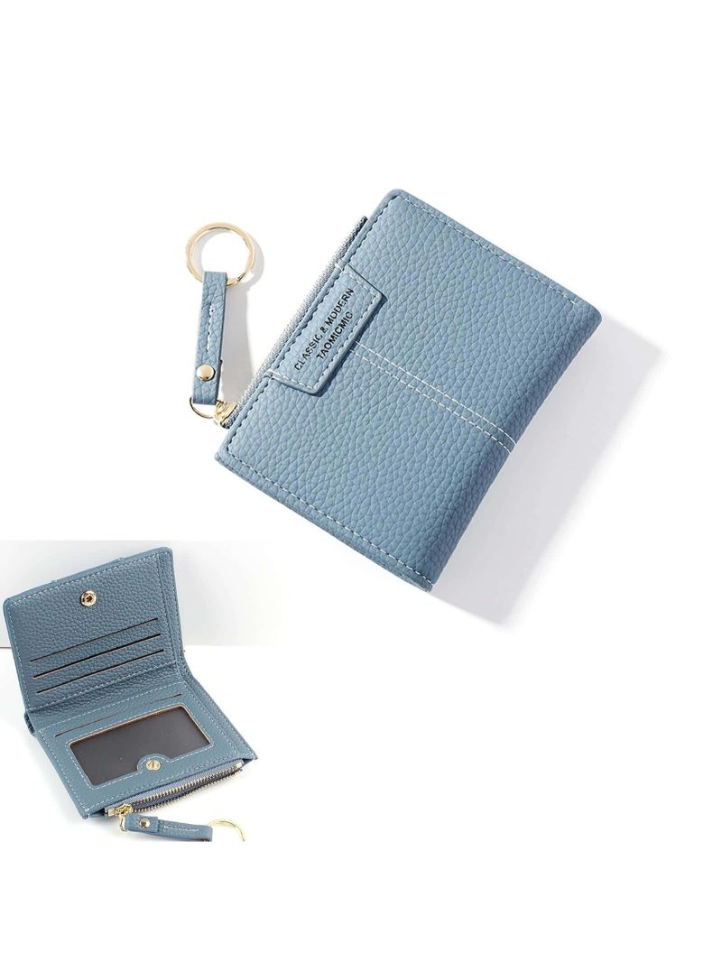 Letter Graphic Small Wallet Litchi Embossed Bifold PU Fashionable With Keyring
