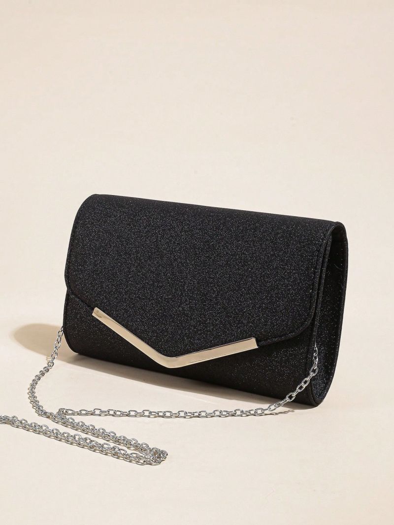 Small Flap Envelope Bag Glamorous Metal Decor Chain Glitter