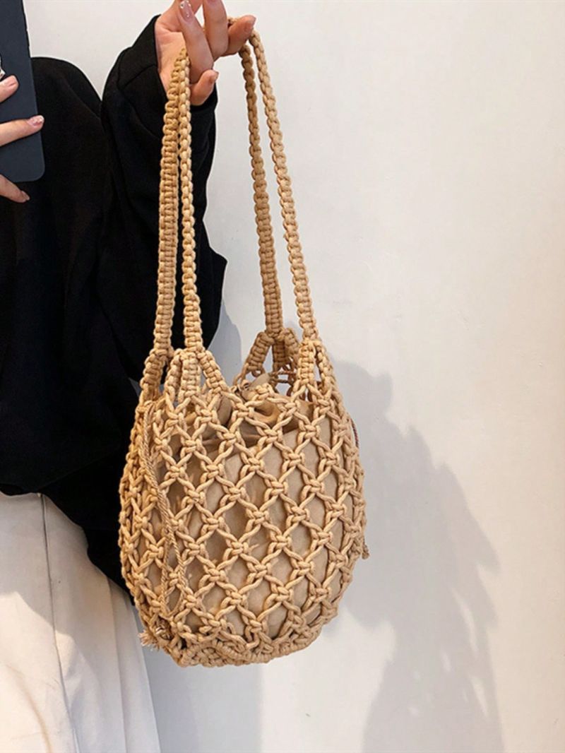Summer Beach Bag Women Mesh Rope Knitted Bucket Shoulder Bag Reticulate Hollow Travel Shopper Bag