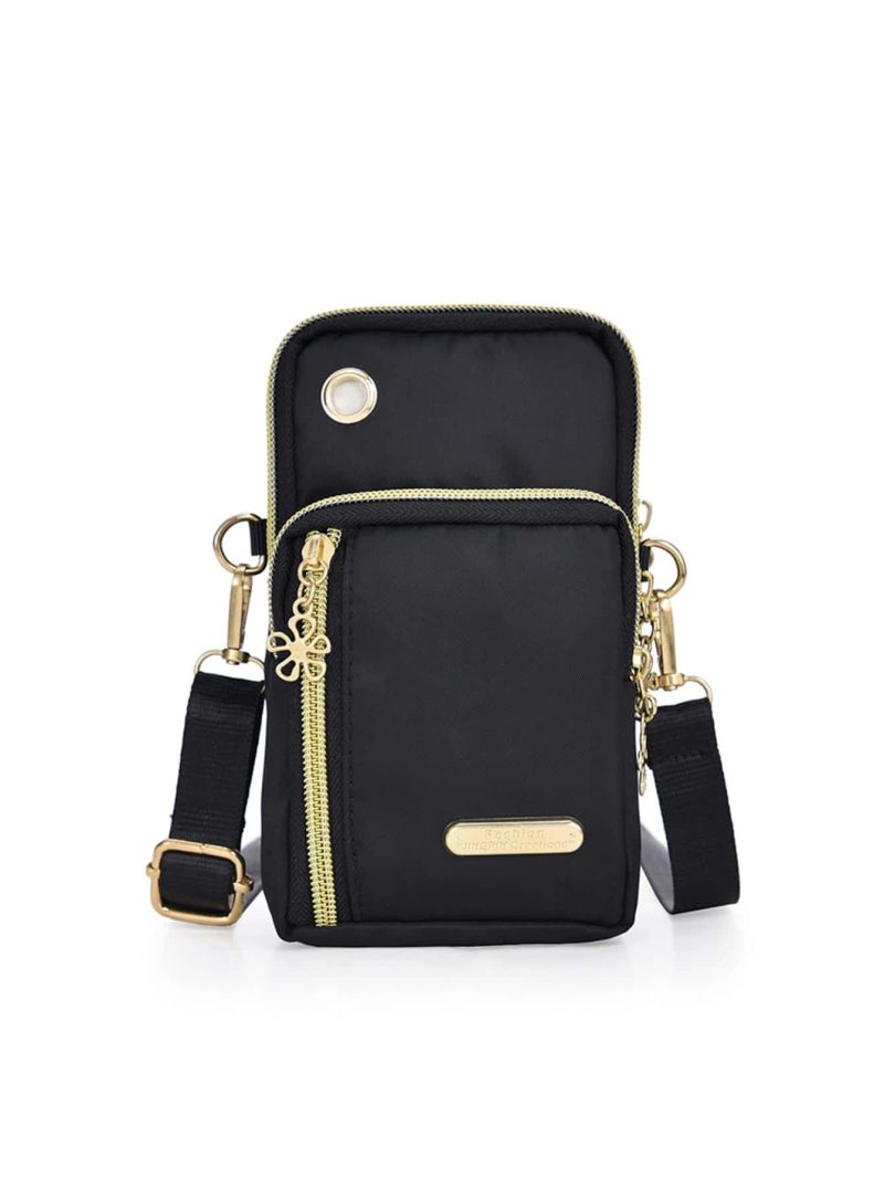Metal Decor Phone Wallet Zipper Adjustable Strap