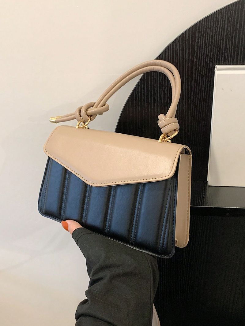 Color Block Fashionable PU Square Bag with Single Top Handle for Office Use