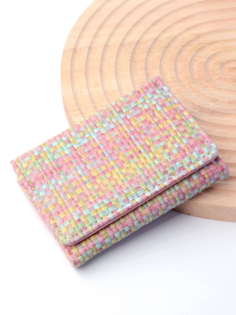 Colorblock Plaid Pattern Small Wallet Trifold PU