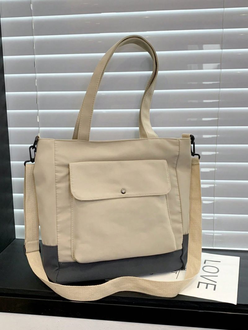 Minimalist Pocket Front Nylon Shopper Bag Nylon Handbag, Women's Casual Multi-Pocket Shoulder Bag