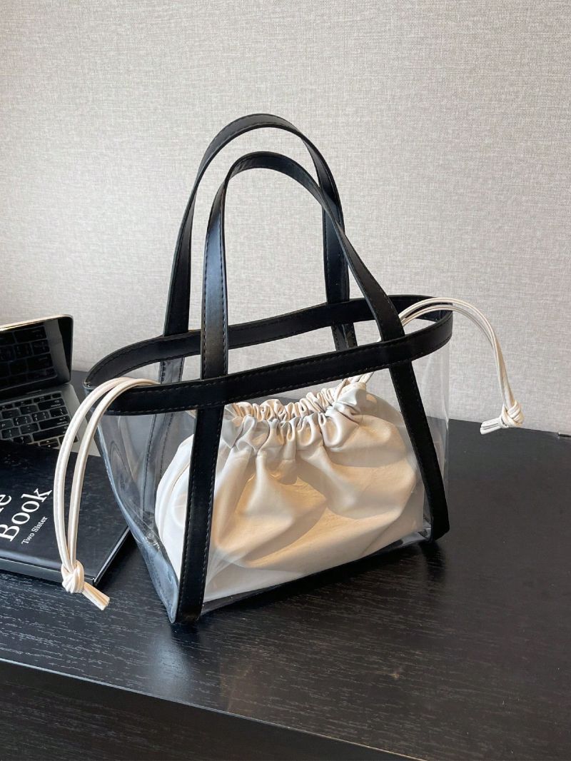 Fashionable Shoulder Bag With Inner Pouch Small No-closure PVC