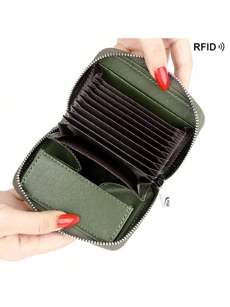 RFID Blocking Accordion Card Wallet With Large Capacity, Genuine Leather Card Holder With Coin Pocket