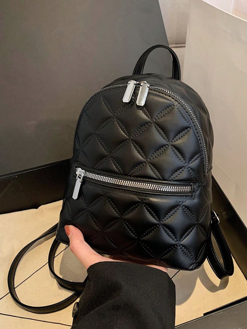 Mini Classic Backpack Quilted Pattern Black Minimalist