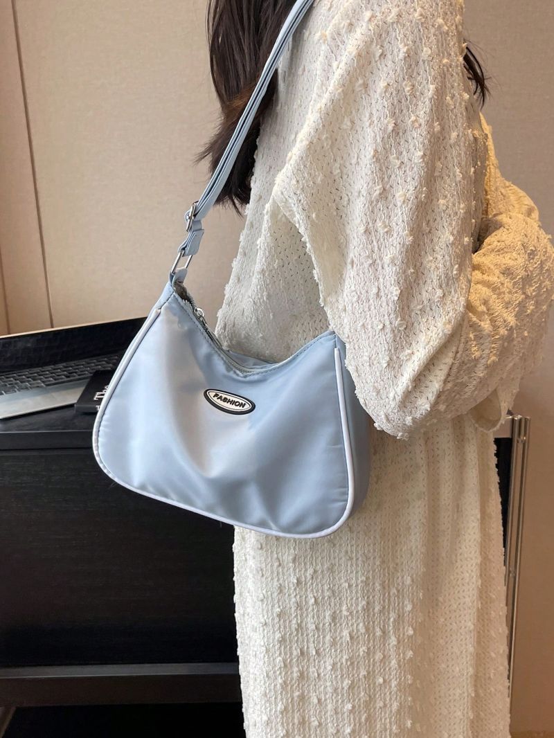 Letter Patch Decor Hobo Bag Nylon Casual