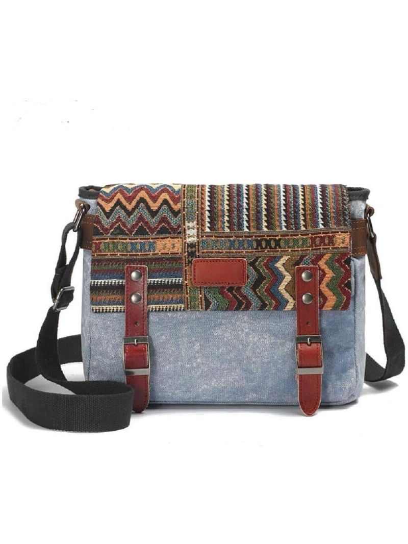 Canvas Messenger Bag for Women, Vintage Shoulder Bag School College Satchel, fits Ipad, Kindle,Samsung (Blue)