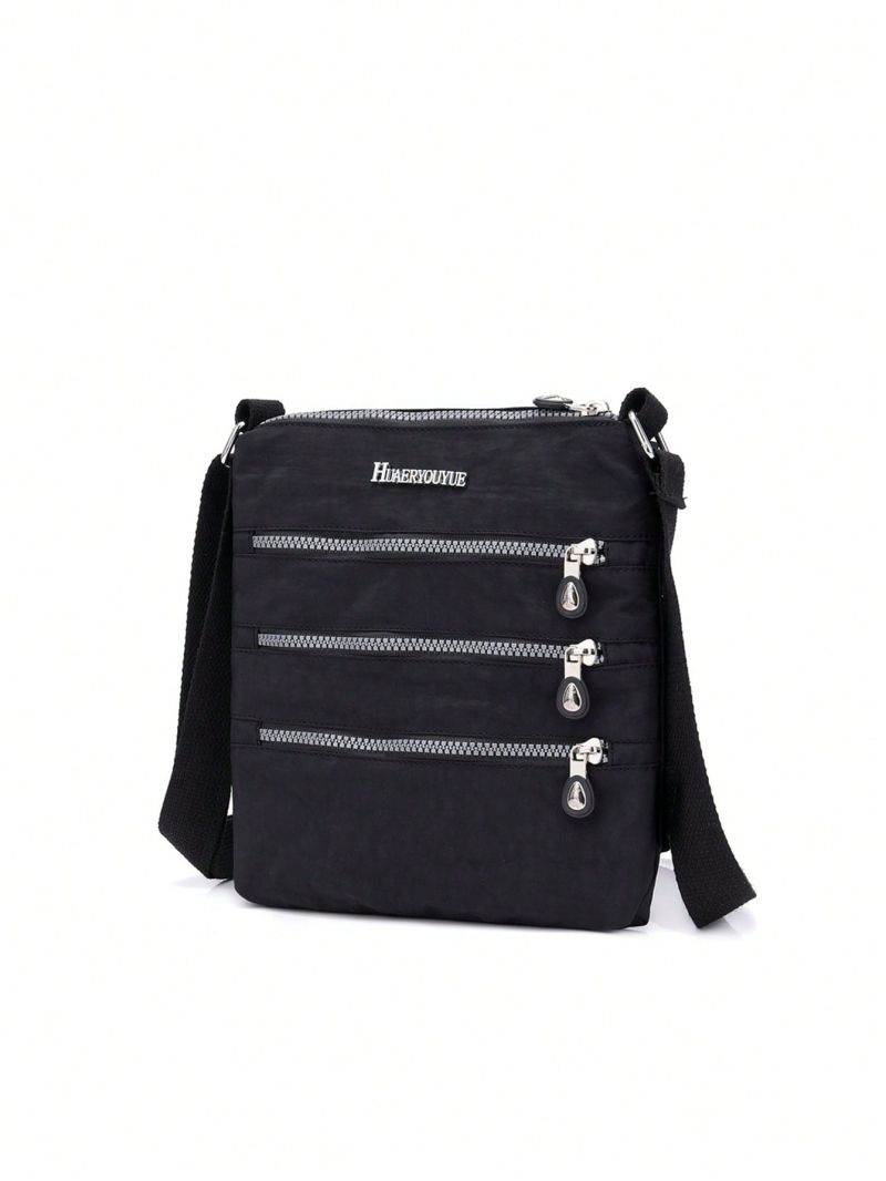 Multi-pocket Neutral Square Bag with Adjustable Shoulder Strap and Alphabet Pattern