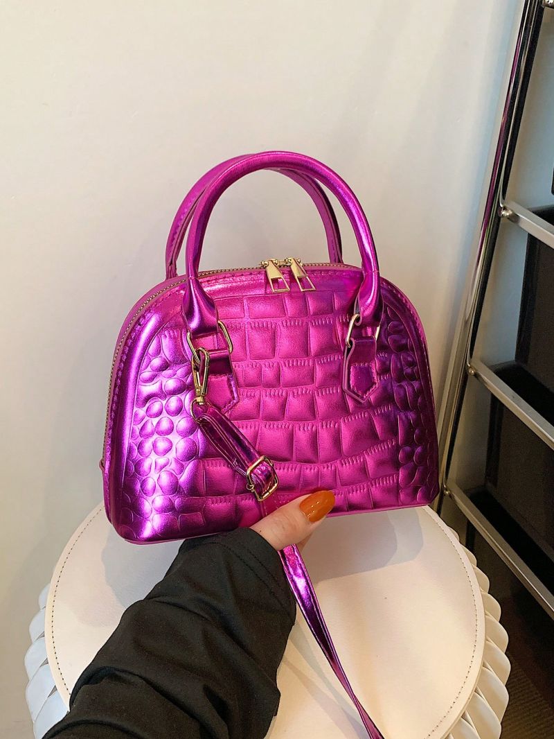 Metallic Crocodile Embossed Dome Bag Funky Double Handle Zipper PU