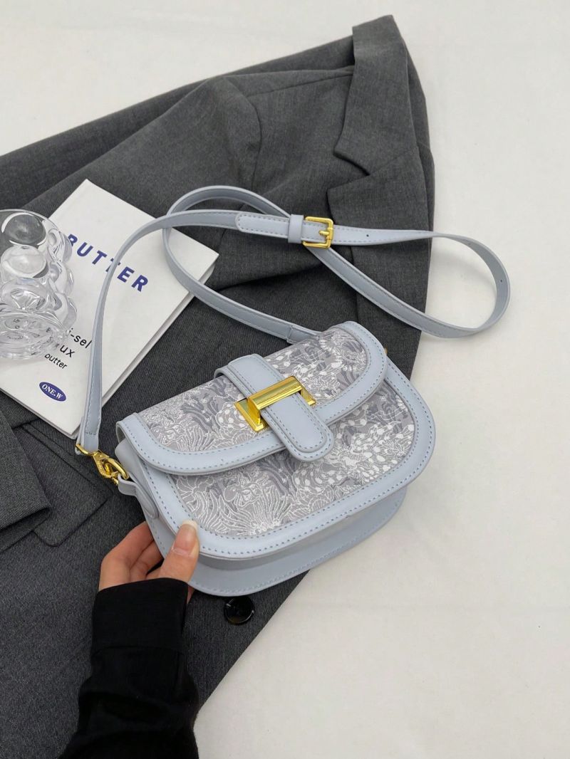 Mini Saddle Bag Floral Pattern Flap PU Fashionable