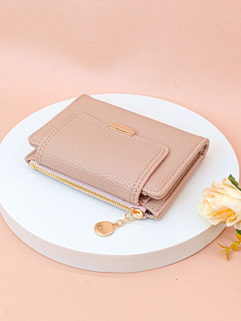 Litchi Embossed Metal Decor Small Wallet