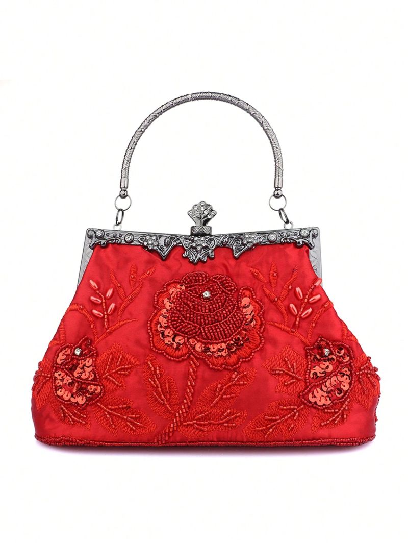 Small Evening Bag Satin Rhinestone Decor Chain Strap