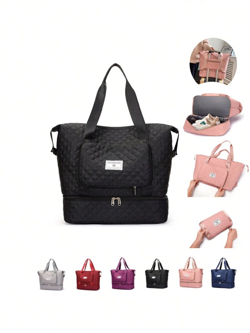 Minimalist Duffel Bag Double Handle Letter Patch Decor For Sport & Travel